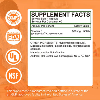 Frasco HUJ Vitamina C 500mg con cápsulas fáciles de tragar