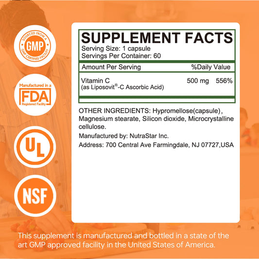 Frasco HUJ Vitamina C 500mg con cápsulas fáciles de tragar