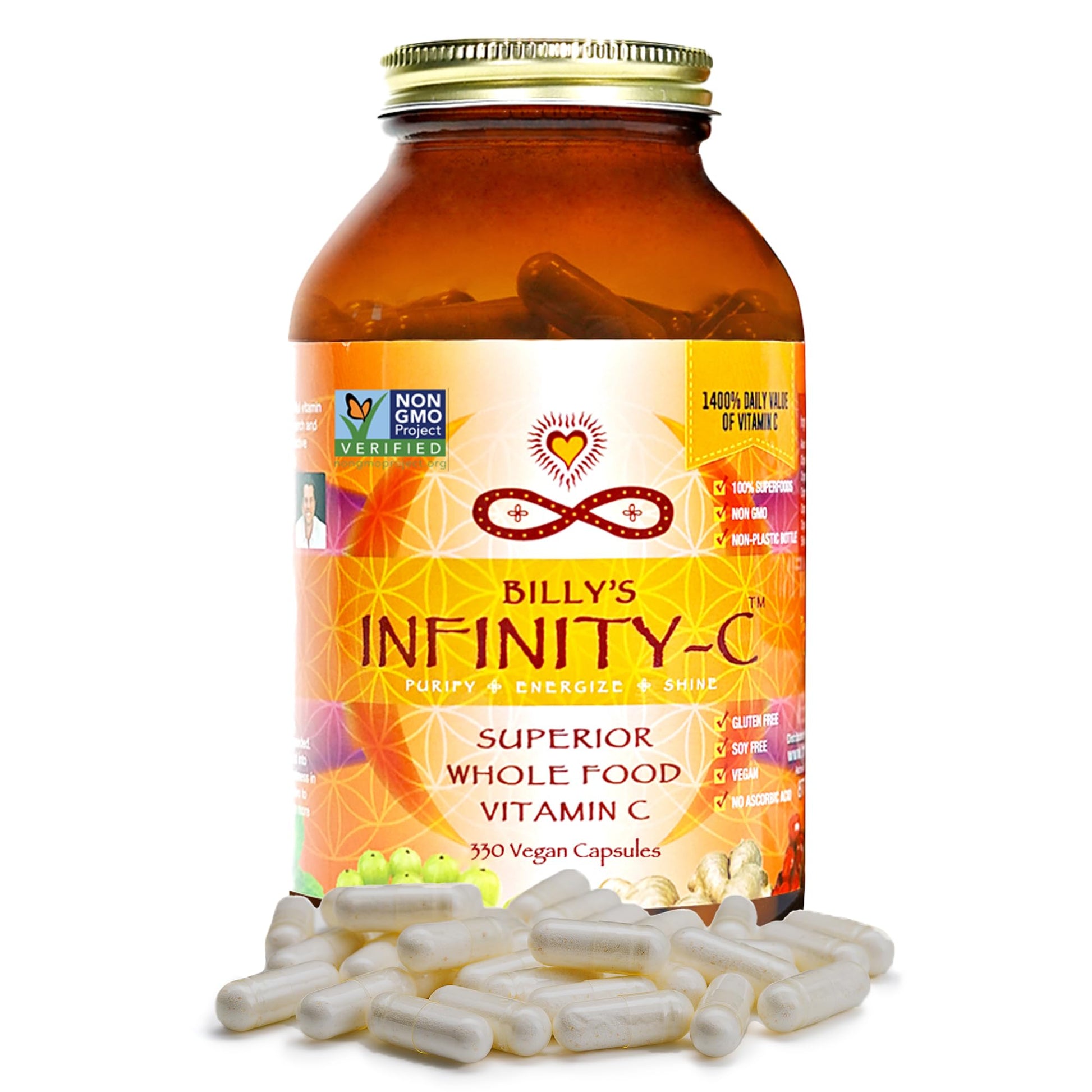 Frasco Infinity-C cápsulas vitamina c orgánica superalimentos