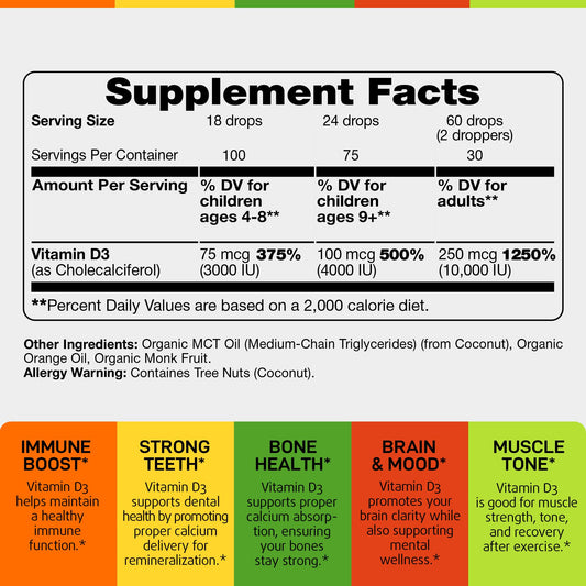 Frasco IQ Biology vitamina d3 gotas orgánica para huesos fuertes