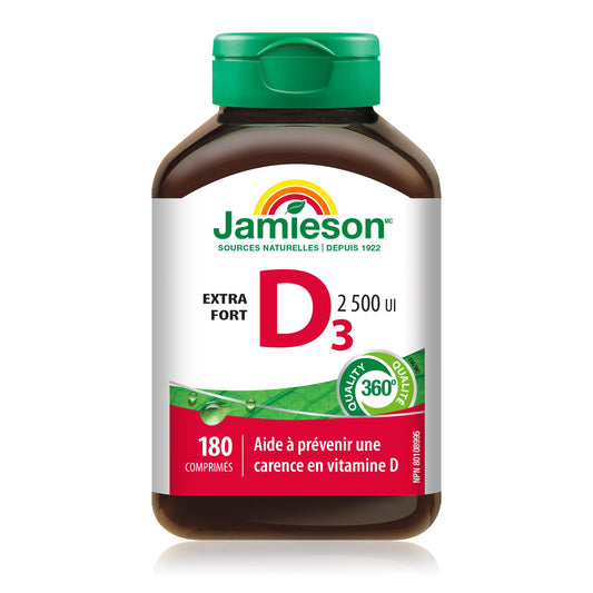Frasco Jamieson vitamina d3 2500 ui 180 tabletas