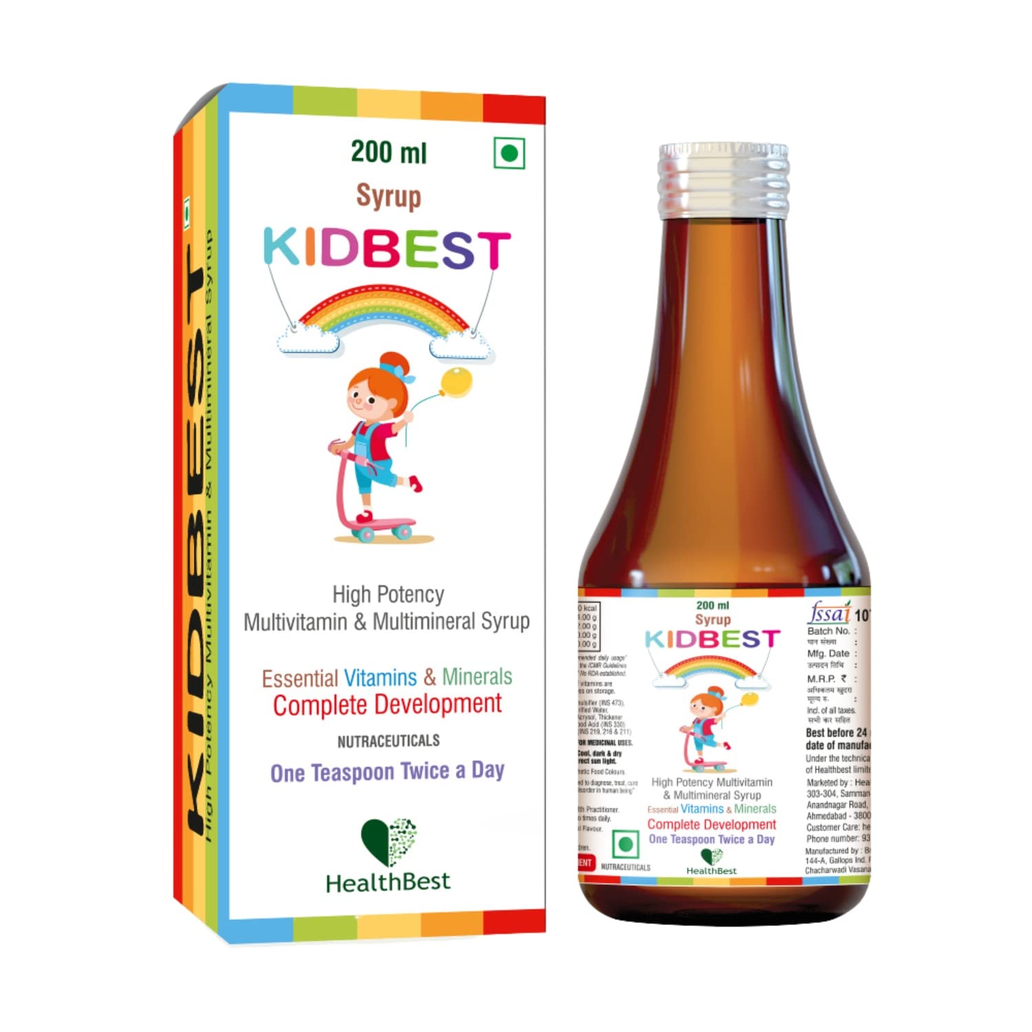 Frasco de 200ml de jarabe HealthBest Kidbest.