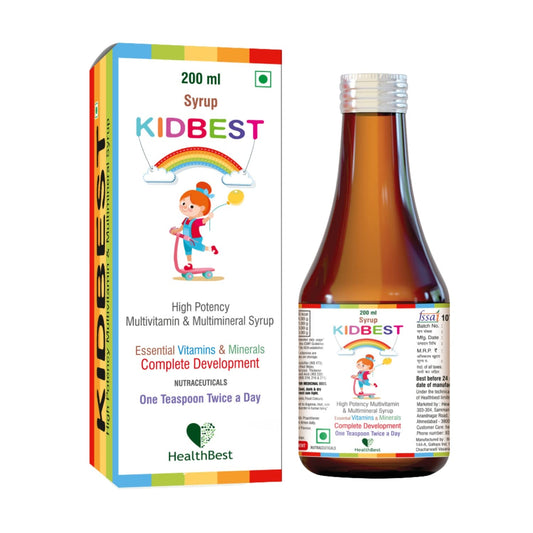 Frasco de 200ml de jarabe HealthBest Kidbest.