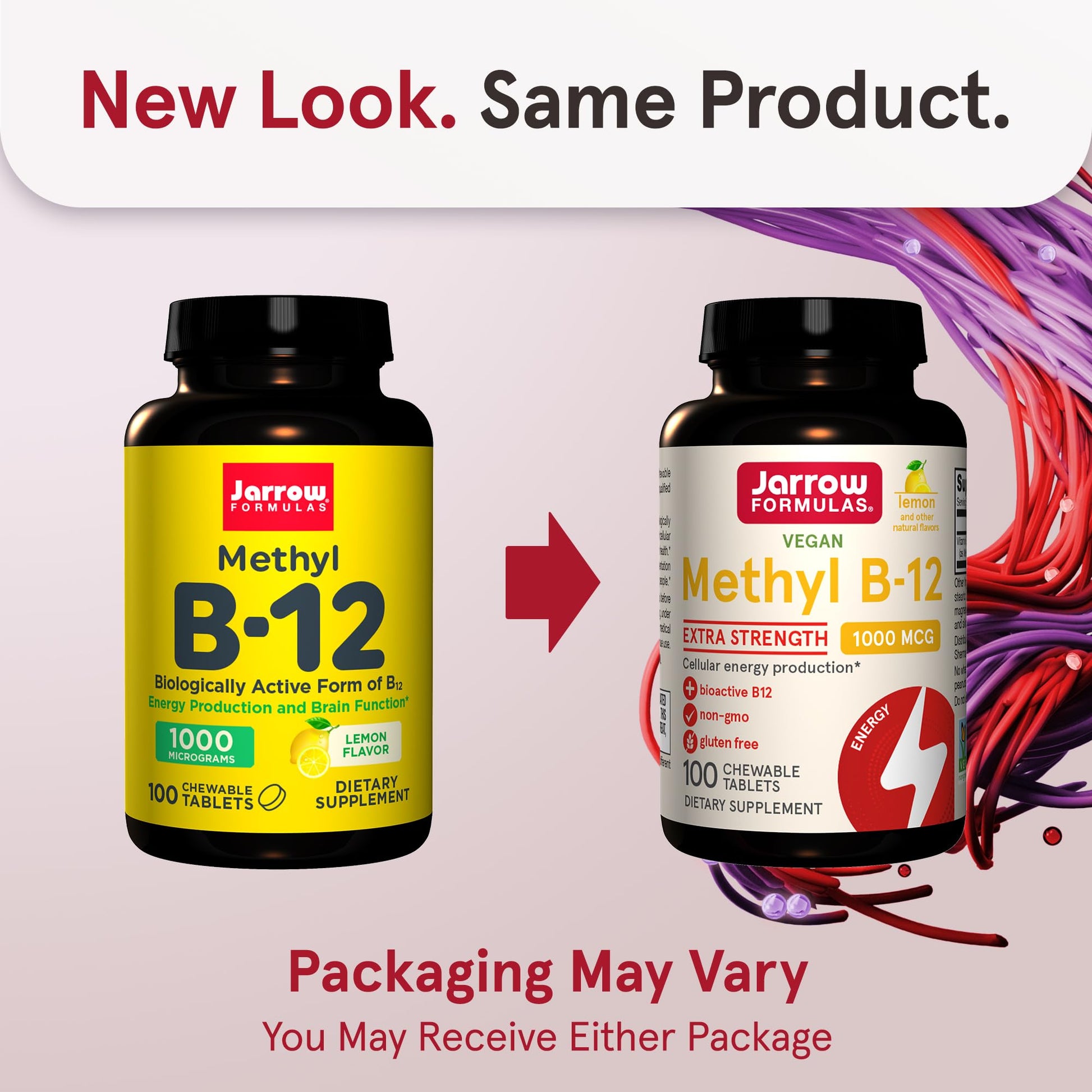 Frasco Jarrow Formulas Metil B-12 extra fuerte para energía