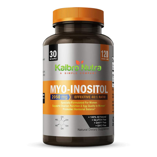 Frasco Kaibro Nutra Mio-Inositol 40:1 D-Chiro Inositol 120 cápsulas veganas