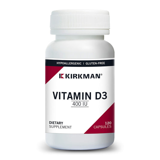 Frasco Kirkman Vitamina D3 400 UI hipoalergénico 120 cápsulas