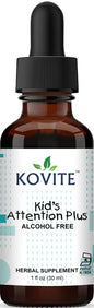 Frasco de Kovite Attention Plus para niños, 30 ml, suplemento herbal.