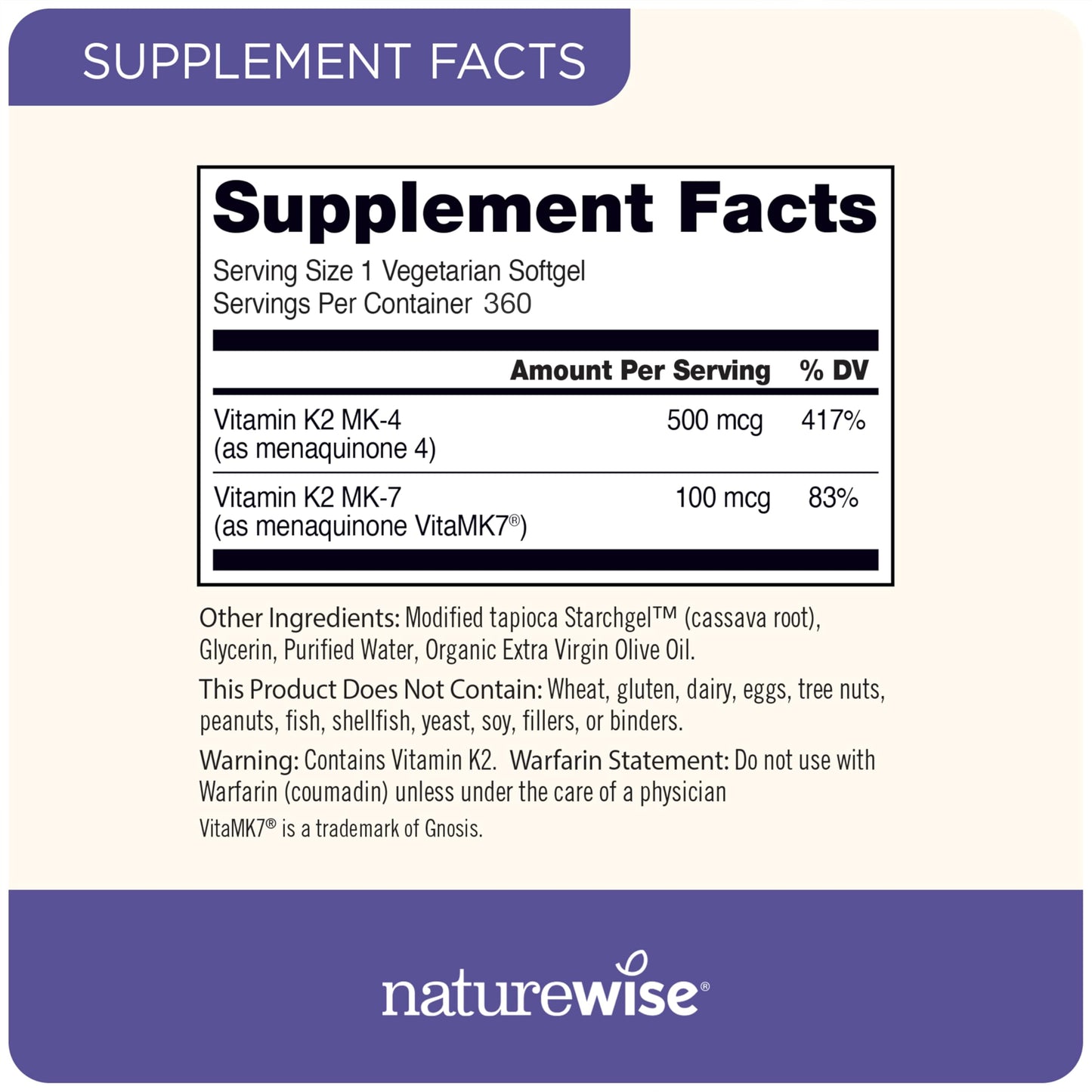 Frasco lateral NatureWise combinación vitamina d3 y k2 saludables