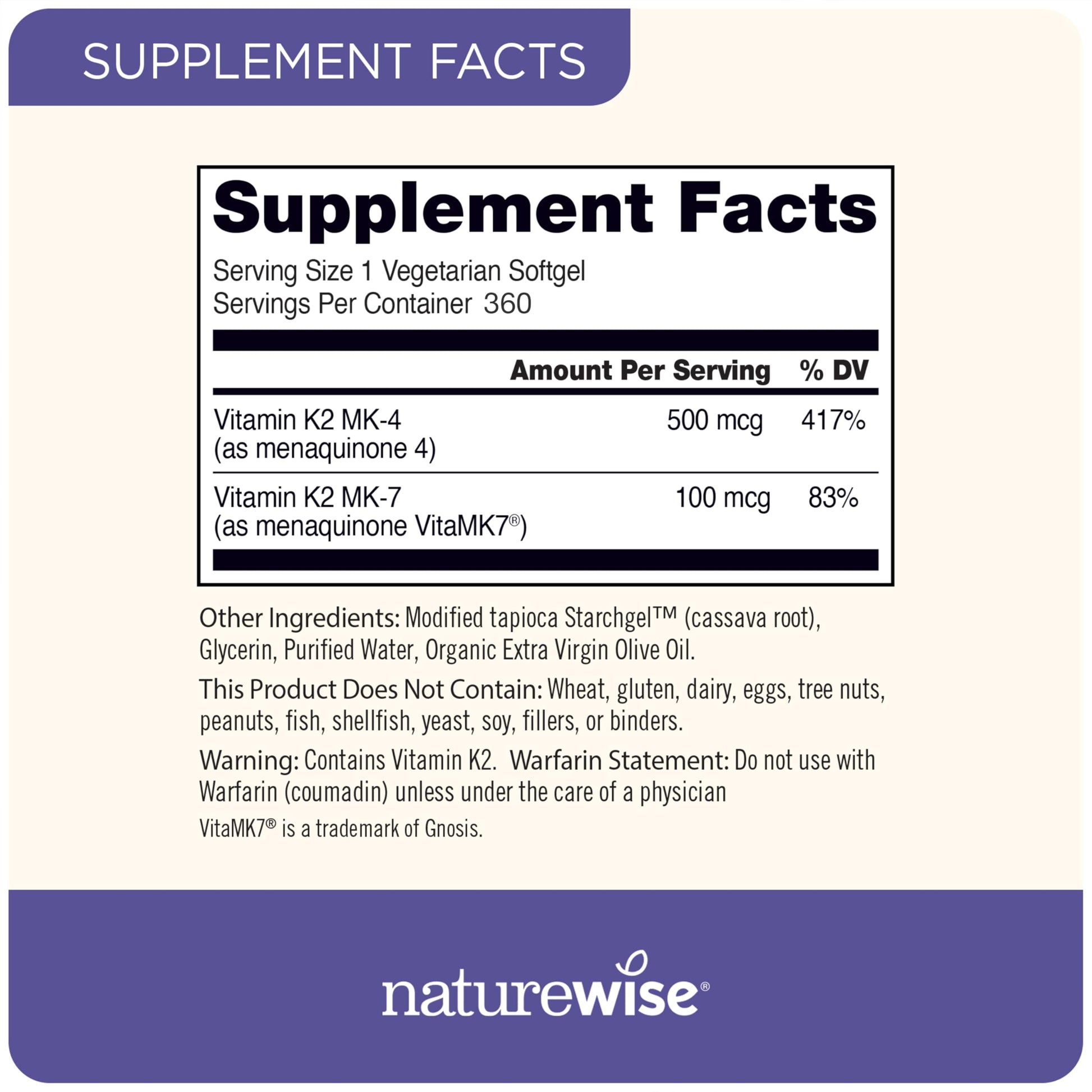Frasco lateral NatureWise combinación vitamina d3 y k2 saludables