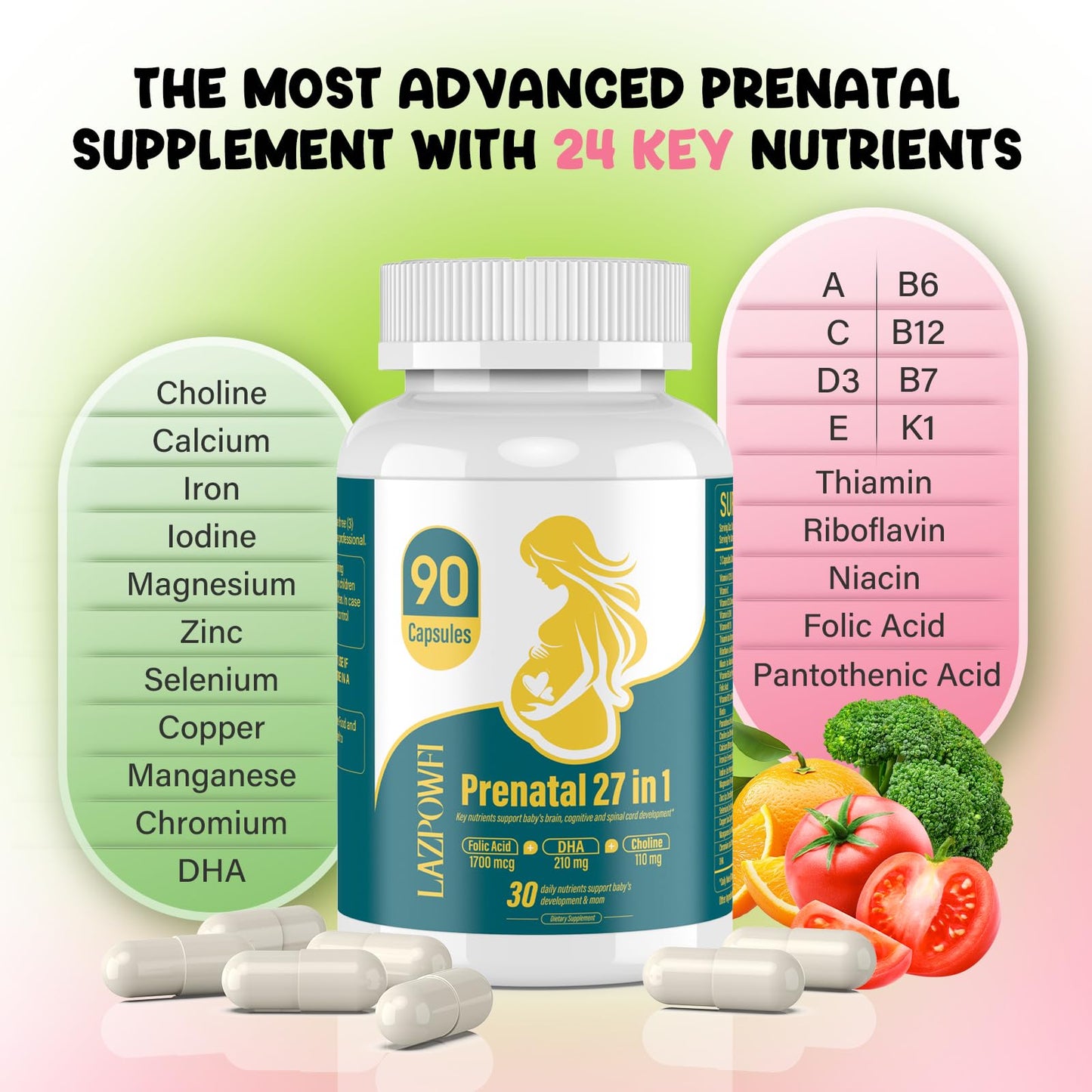 Frasco Lazpowfi vitaminas prenatal detalle