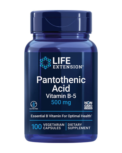 Frasco Life Extension ácido pantoténico 500 mg