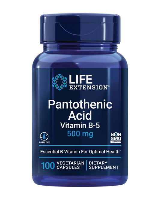 Frasco Life Extension ácido pantoténico 500 mg