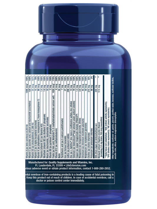 Frasco Life Extension Prenatal Advantage vitaminas prenatal