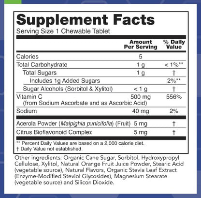 Frasco LifeSource Vitamins vitamina C 500mg tabletas masticables