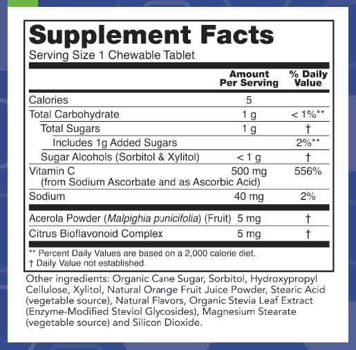 Frasco LifeSource Vitamins vitamina C 500mg tabletas masticables