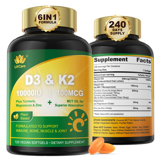 Frasco Liposomal Vitamina D3 K2 con cúrcuma y zinc 240 cápsulas veganas