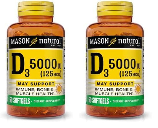 Frasco Mason Natural Vitamina D3 5000 UI 50 cápsulas blandas