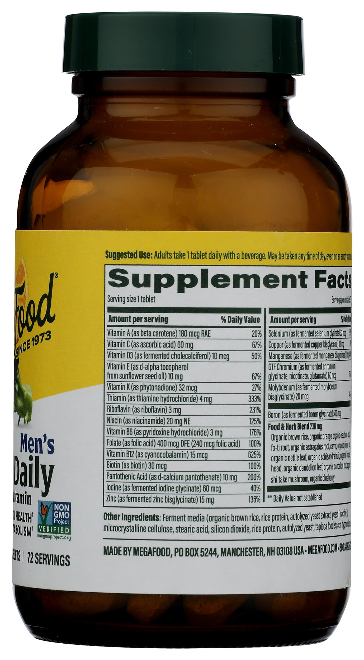 Frasco MEGAFOOD con etiquetas de valor nutricional