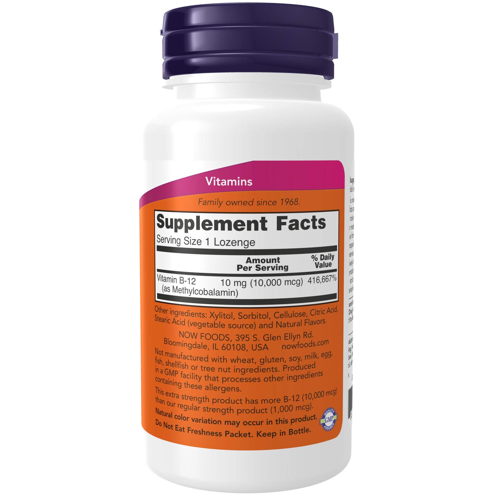 Frasco de Metil B-12 NOW Supplements 10000 mcg