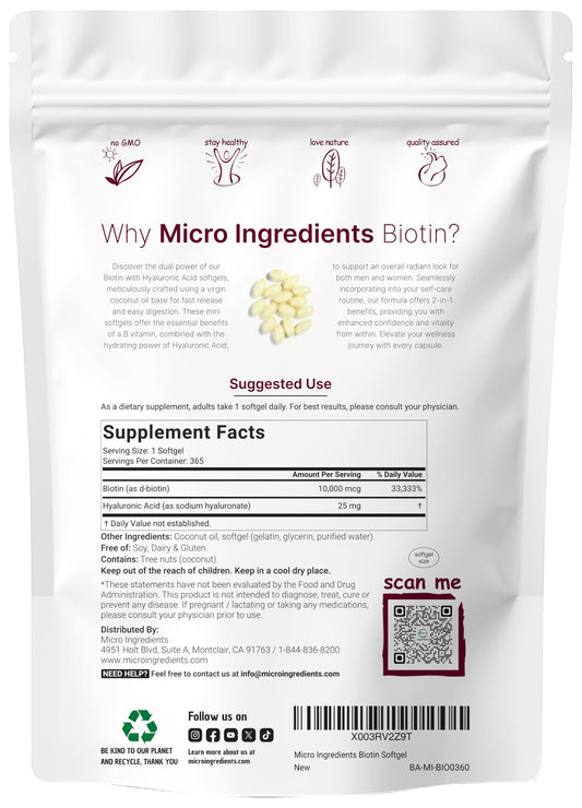 Frasco Micro Ingredients biotina con ácido hialurónico y coco