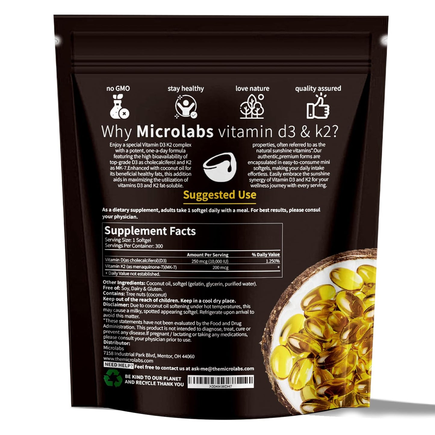 Frasco MicroLabs vitamina D3 K2 para energía e inmunidad