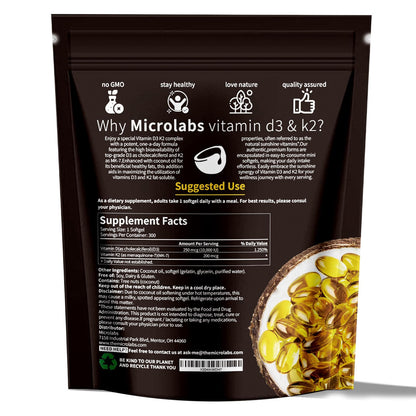 Frasco MicroLabs vitamina D3 K2 para energía e inmunidad