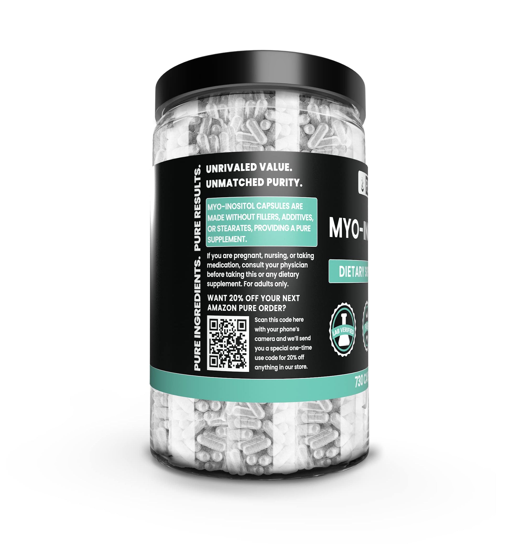 Frasco de Mio-Inositol Pure Original Ingredients 730 cápsulas