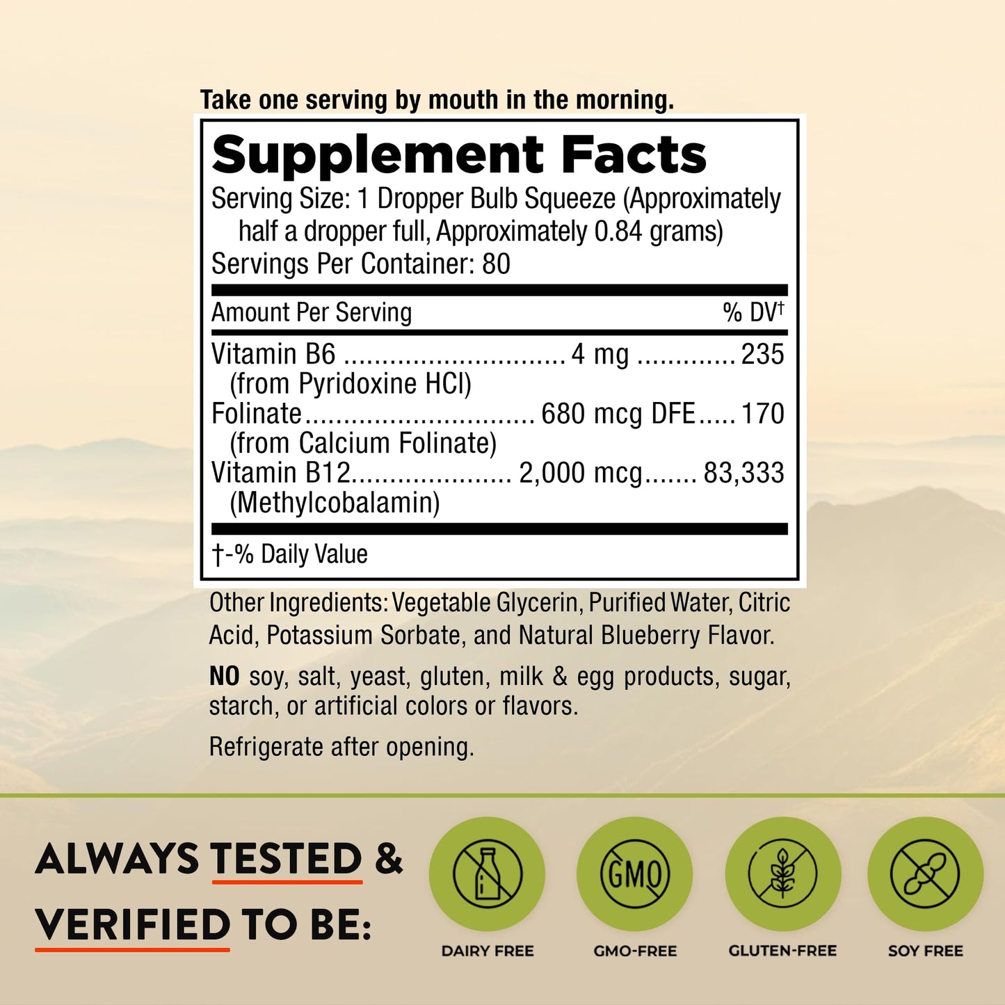 Frasco Mt Angel Vitamins suplementación B12 folato