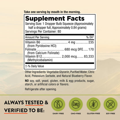 Frasco Mt Angel Vitamins suplementación B12 folato