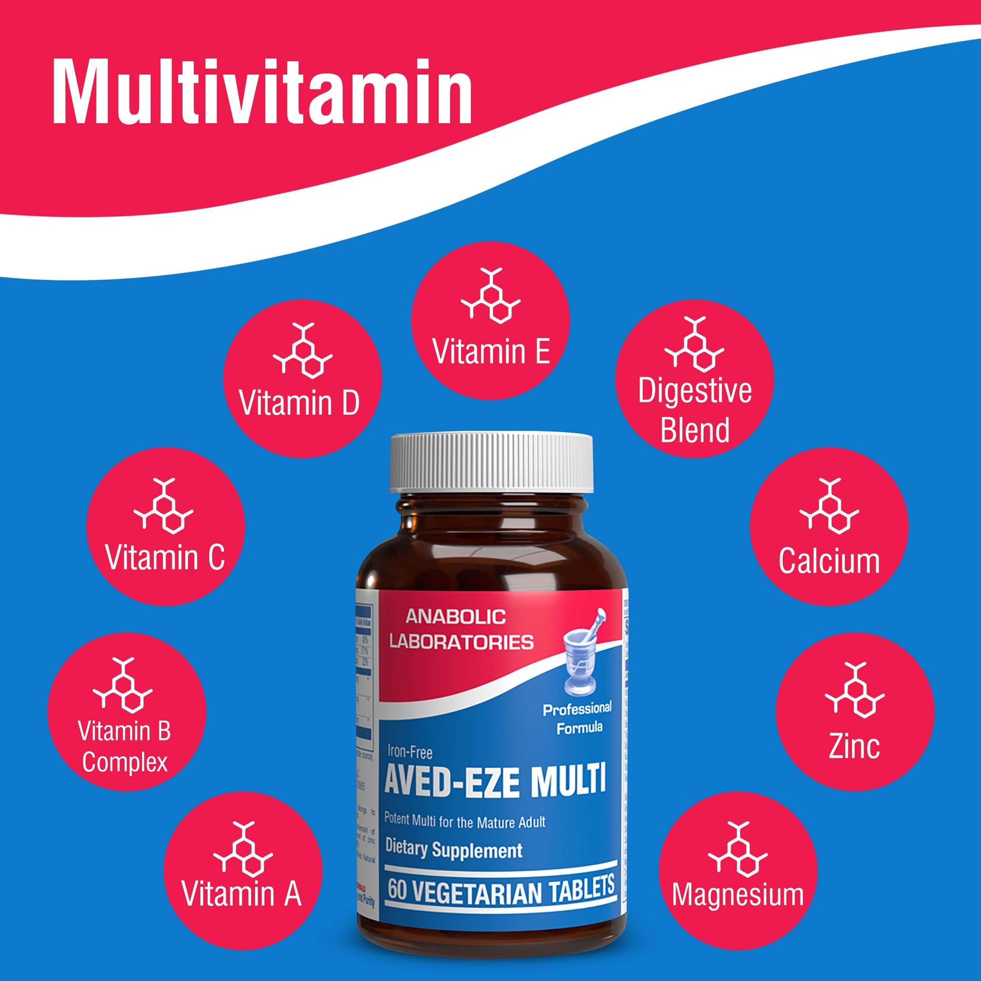 Frasco de multivitaminas AVED Eze cerca de cápsula