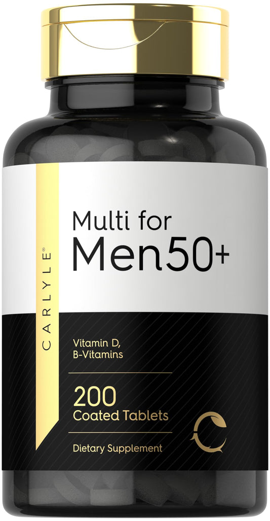 Frasco de multivitaminas Carlyle para hombres mayores de 50 con 200 unidades