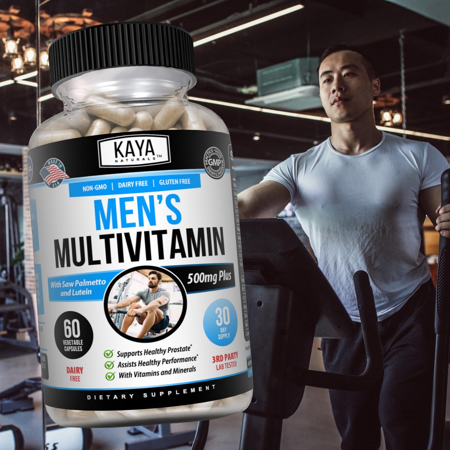 Frasco de multivitaminas en entorno activo