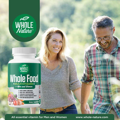 Frasco de multivitaminas con ingredientes naturales y vitamina C liposomal.