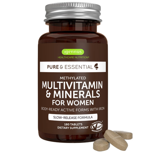 Frasco de multivitaminas metiladas Igennus para mujeres