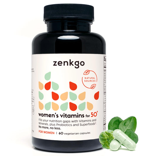 Frasco de multivitaminas para mujeres de más de 50 años