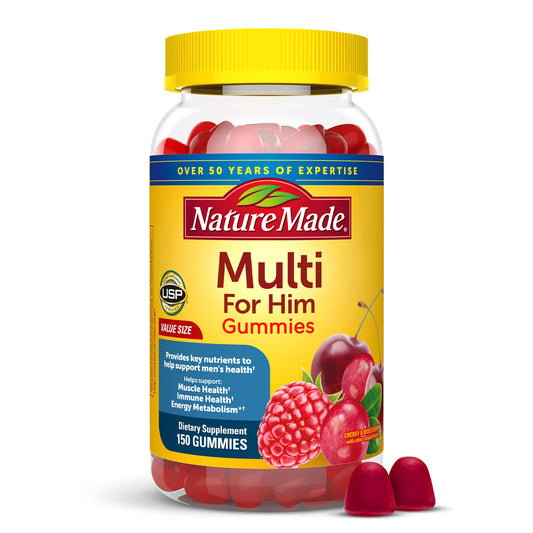 Frasco de multivitaminas para hombres Nature Made 150 gomitas.