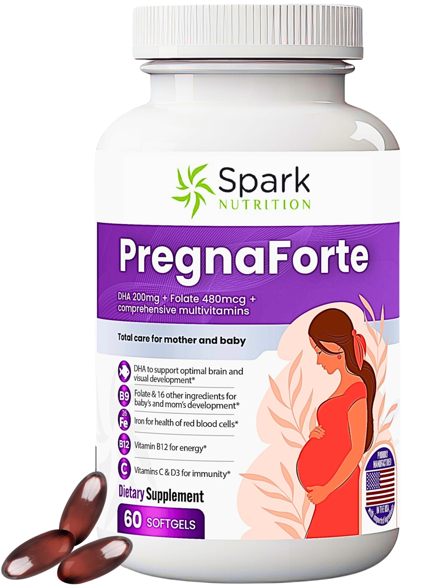 Frasco de multivitaminas prenatales Pregnaforte para mujeres