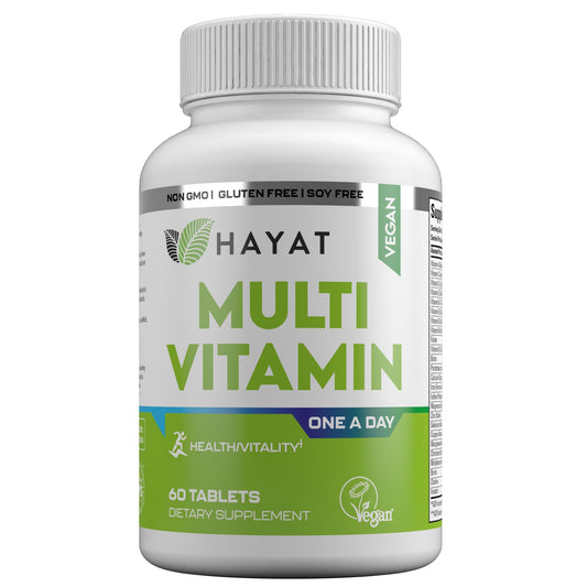 Frasco de multivitaminas veganas HAYAT 60 comprimidos