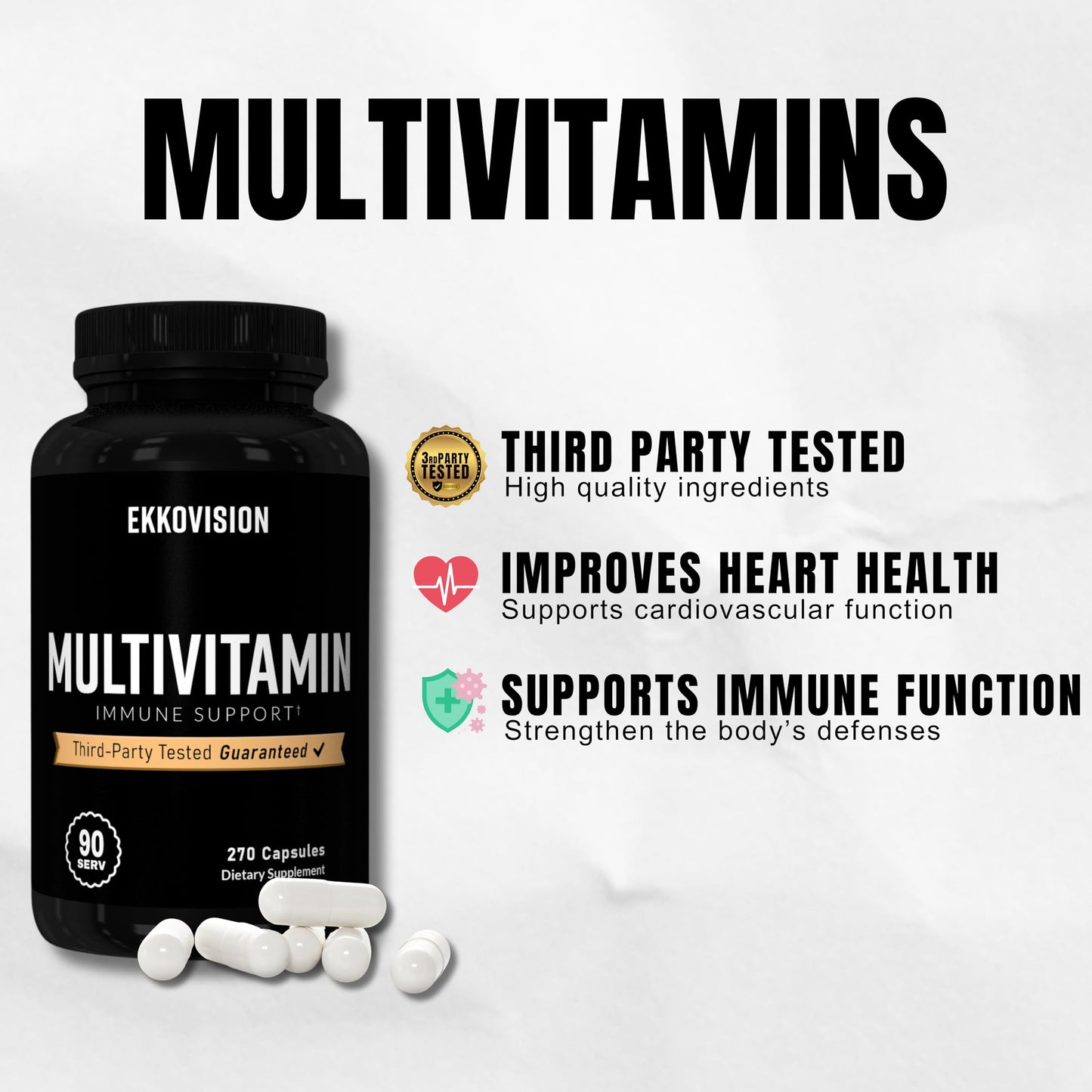 Frasco multivitaminico Ekkovision con ingredientes naturales