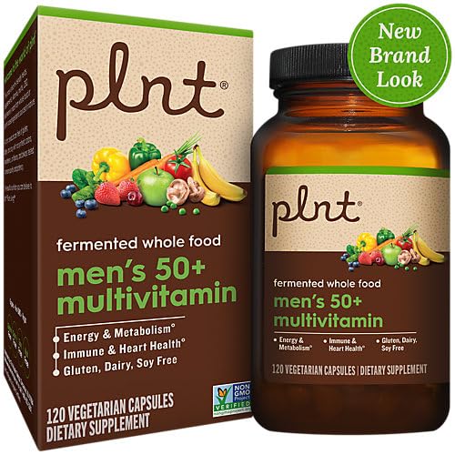 Frasco del multivitamínico fermentado para hombres 50+ plnt