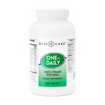 Frasco de multivitamínico GeriCare de 1000 tabletas.