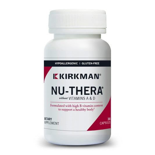 Frasco de multivitamínico Kirkman Nu-Thera sin vitaminas A y D