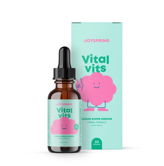Frasco de multivitamínico líquido JoySpring Vital Vits para niños