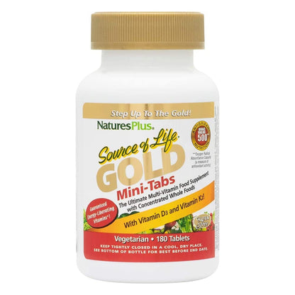 Frasco de multivitamínico Natures Plus Source of Life Gold 180 tabletas