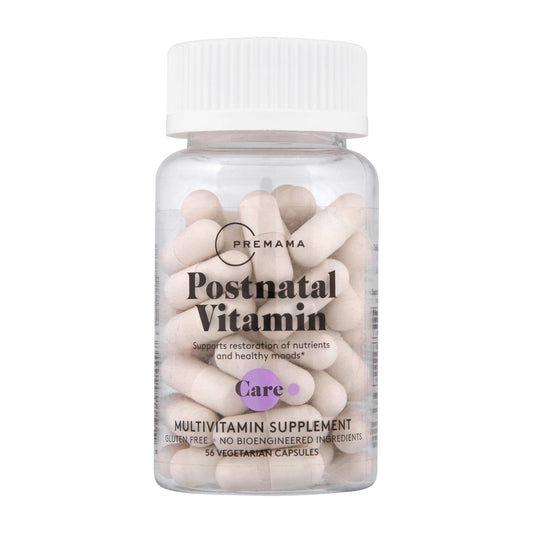 Frasco de multivitamínico postnatal Premama B12 y folato
