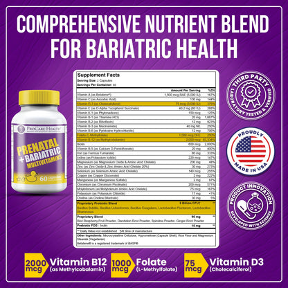 Frasco del multivitamínico prenatal bariátrico Procare Health 60 cápsulas