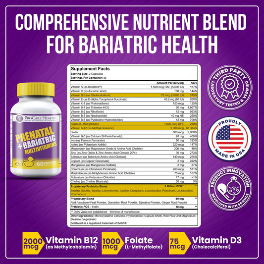 Frasco del multivitamínico prenatal bariátrico Procare Health 60 cápsulas