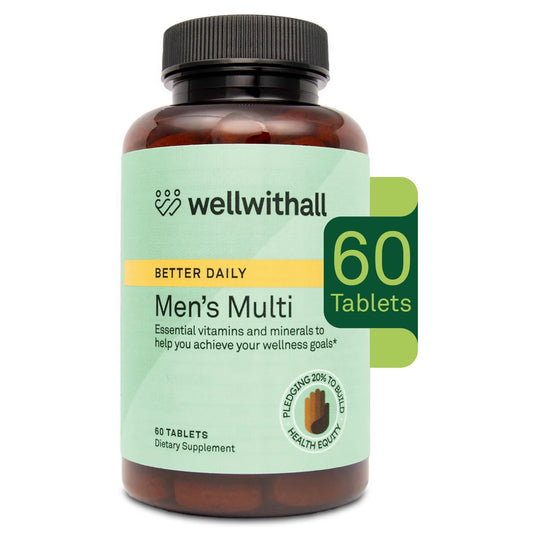 Frasco multivitamínico WellWithAll para hombres, 60 tabletas.