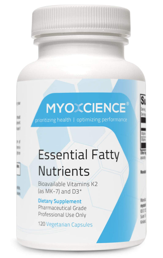 Frasco Myoxcience vitamina D3 5000 UI K2 MK-7 120 cápsulas