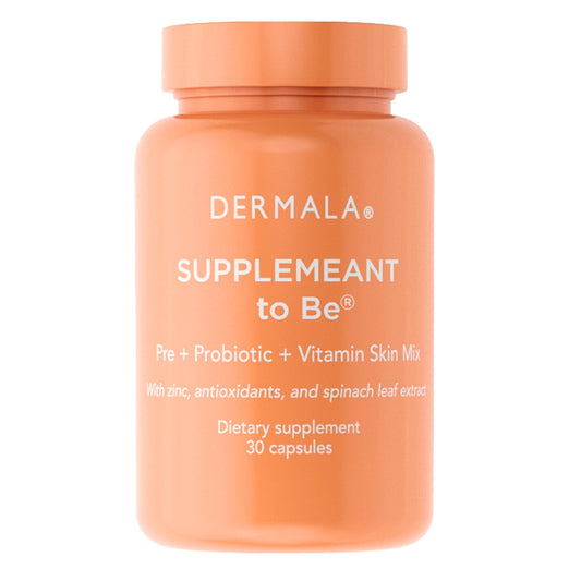 Frasco naranja de suplemento para acné Dermala SUPPLEMEANT